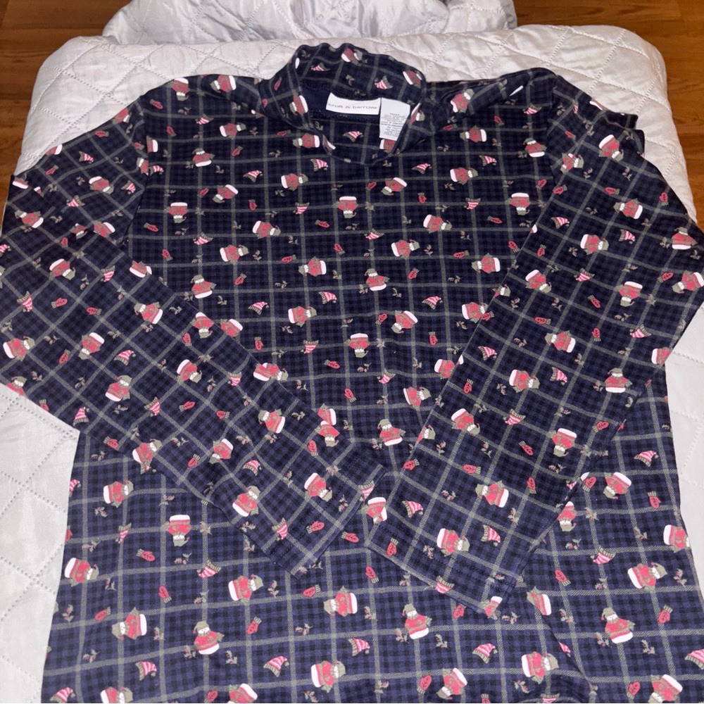 Women’s Vintage Croft & Barrow 100% Cotton Navy Plaid Shirt With‎ Winter Designs